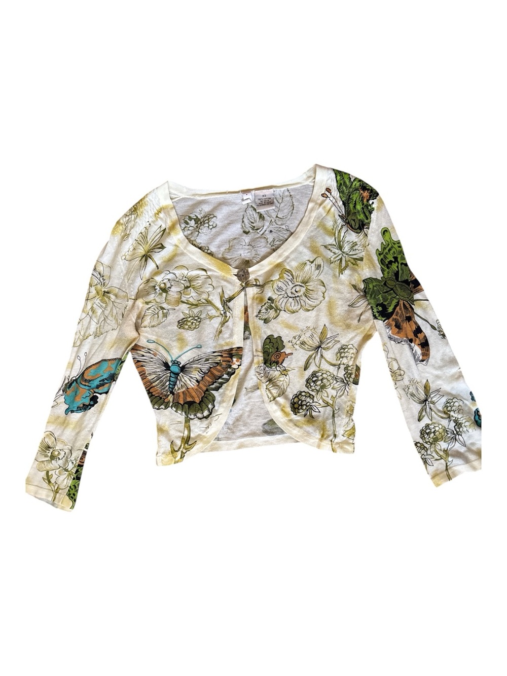 Vintage Moth Anthropologie Butterfly Botanical Single Button Shrug Cardigan